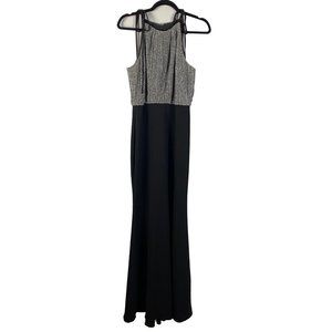 Badgley Mischka Maxi Gown Dress Black Silver Sparkle Sleeveless Size 4